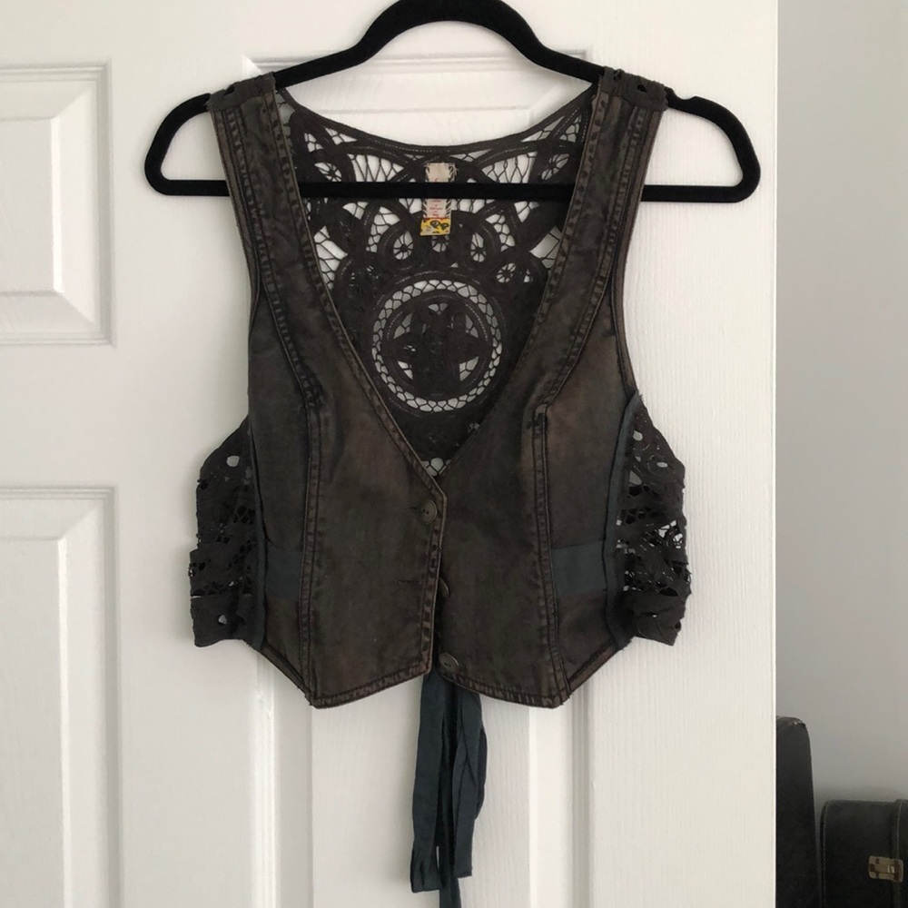 Cropped Jean vest with lace back